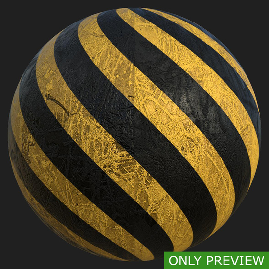 PBR substance material of concrete warning stripes painted created in substance designer for graphic designers and game developers