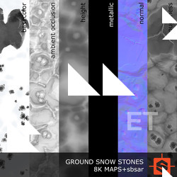 PBR substance material of ground snowy stones created in substance designer for graphic designers and game developers.