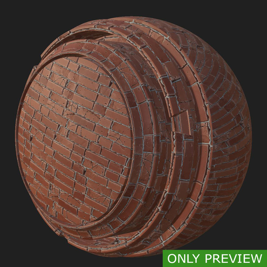 PBR substance material of wall brick damaged created in substance designer for graphic designers and game developers.