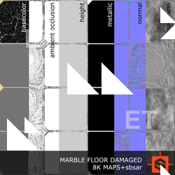 PBR substance material of marble floor damaged created in substance designer for graphic designers and game developers