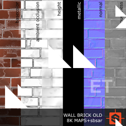 PBR substance material of wall brick old created in substance designer for graphic designers and game developers.