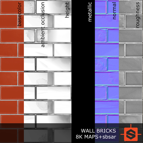 PBR substance material of wall bricks old created in substance designer for graphic designers and game developers