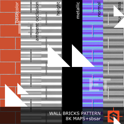 PBR substance material of wall bricks pattern created in substance designer for graphic designers and game developers