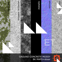 PBR substance material of ground concrete mossy created in substance designer for graphic designers and game developers