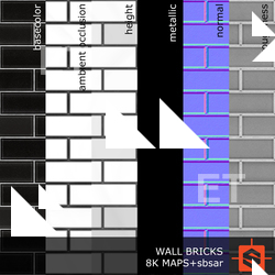 PBR substance material of wall bricks modern created in substance designer for graphic designers and game developers