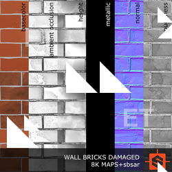 PBR substance material of wall bricks damaged created in substance designer for graphic designers and game developers