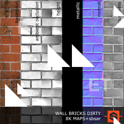 PBR substance material of wall bricks dirty created in substance designer for graphic designers and game developers