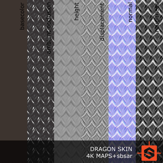 PBR substance material of dragon skin created in substance designer for graphic designers and game developers