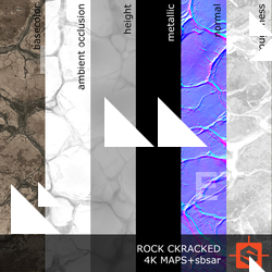 PBR substance material of rock cracked created in substance designer for graphic designers and game developers